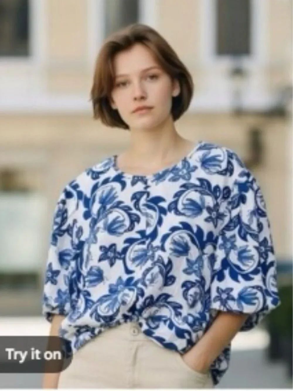 Like New! Marc New York Linen Blend Top Blue/White Size S